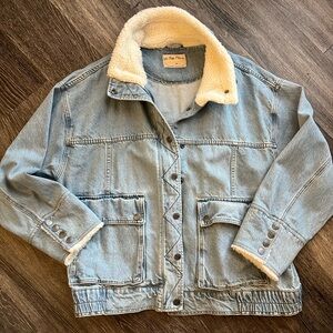 Free People Sherpa Trim Denim Chore Jacket
